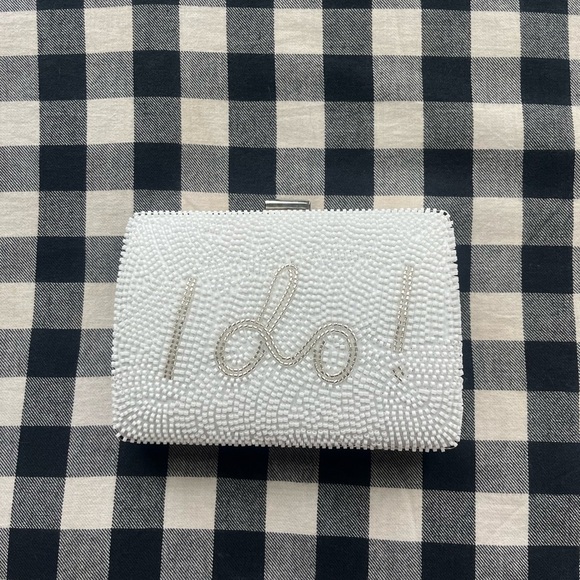 White Evening Clutch/Purse with Beaded Design and I Do! Embroidery - Picture 1 of 4